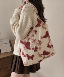Liaa/レースチュール トート バタフライ フラワー刺繍バッグ A18863