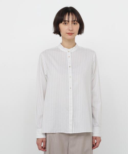 human woman(ヒューマンウーマン)の「◆コットンツイルストライプスタンドフリルブラウス(シャツ/ブラウス・レディース・チャコールグレー/ピンク系その他3/ベージュ系その他3・MEDIUM)」の11枚目の写真