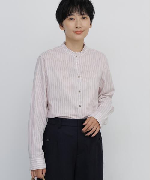 human woman(ヒューマンウーマン)の「◆コットンツイルストライプスタンドフリルブラウス(シャツ/ブラウス・レディース・チャコールグレー/ピンク系その他3/ベージュ系その他3・MEDIUM)」の20枚目の写真
