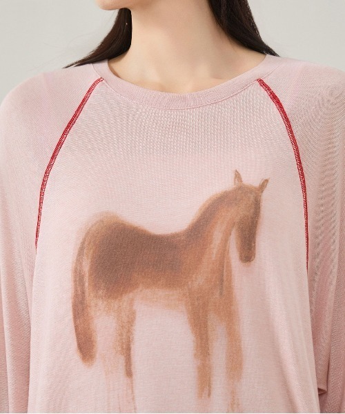 WEGO(ウィゴー)の「【長袖】馬柄プリントラグランロングTシャツ(Tシャツ/カットソー・レディース・ピンク/ホワイト・LARGE/MEDIUM)」の15枚目の写真