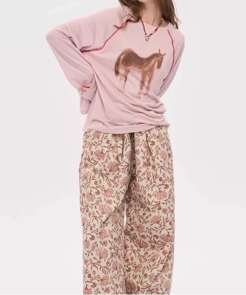 WEGO(ウィゴー)の「【長袖】馬柄プリントラグランロングTシャツ(Tシャツ/カットソー・レディース・ピンク/ホワイト・LARGE/MEDIUM)」の14枚目の写真