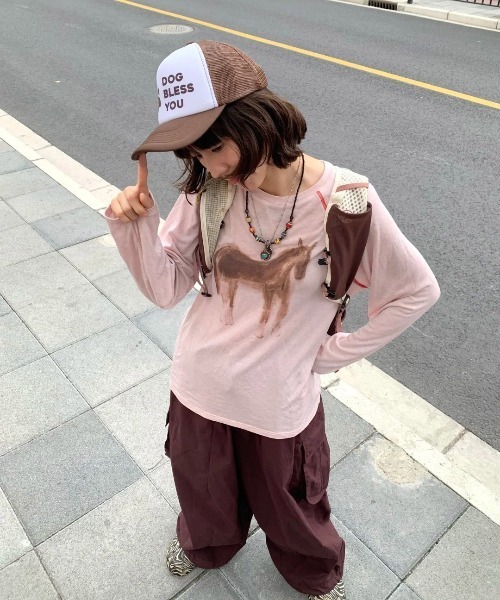 WEGO(ウィゴー)の「【長袖】馬柄プリントラグランロングTシャツ(Tシャツ/カットソー・レディース・ピンク/ホワイト・LARGE/MEDIUM)」の13枚目の写真