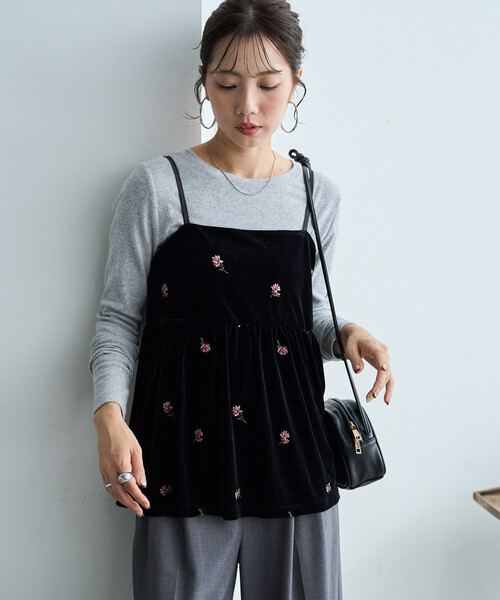 FREAK'S STORE(フリークスストア)の「限定展開 <セットアップ対応> ベロア 花柄 刺繍 キャミ ビスチェ(キャミソール・レディース・ブラウン系その他/ブラック/チャコールグレー/ブラウン・フリ-)」の15枚目の写真