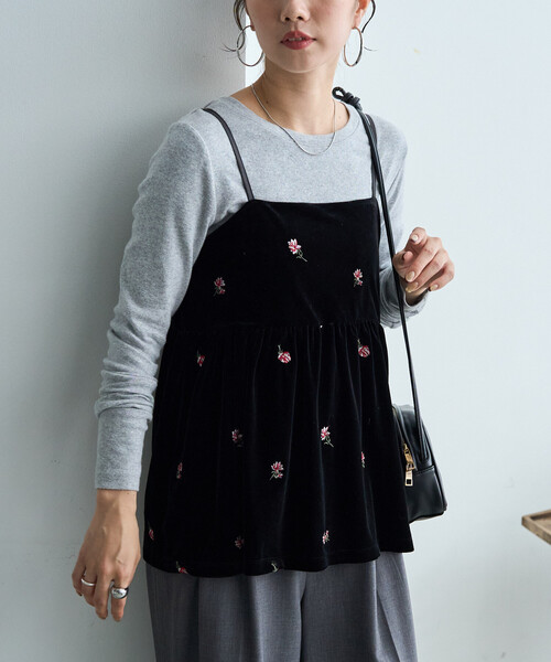 FREAK'S STORE(フリークスストア)の「限定展開 <セットアップ対応> ベロア 花柄 刺繍 キャミ ビスチェ(キャミソール・レディース・ブラウン系その他/ブラック/チャコールグレー/ブラウン・フリ-)」の18枚目の写真