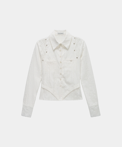 ETRE AU SOMMET(エトレオソメ)の「レースパネルスリムシャツ(ホワイト)(シャツ/ブラウス・レディース・ホワイト・SMALL/MEDIUM)」の7枚目の写真