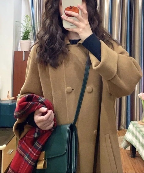 LUCPY（ラクピー）の「ダブルブレスト Aラインロングコート（その他アウター・レディース・ブラック/ブラウン・X-LARGE/LARGE/MEDIUM/SMALL）」の4枚目の写真