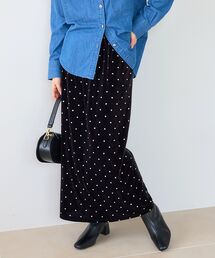 ラメドット刺繍ベロアスカート