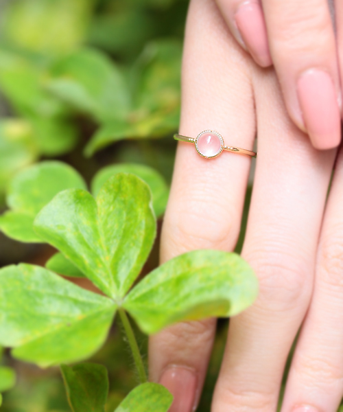 Noir De Poupee ノワールドプーペ の K10 シンプル天然石 ローズクォーツ ゴールドリング リング Wear