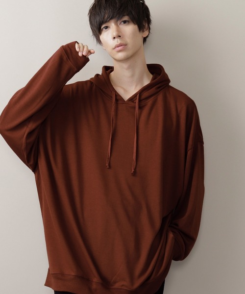 MONO-MART(モノマート)の「スーパービッグ T/Rポンチ プルオーバーパーカー(パーカー・メンズ・杢グレー/ホワイト/ブラック/オリーブ/ベージュ/ネイビー/ワイン/ライトブラウン/パープル/サックスブルー/スモークピンク/チャコール/ライトパープル/キナリ/グレー系その他/ライトオリーブ/オレンジ/ベージュ系その他/ピンク系その他/マスタード/ダークブラウン・FREE)」の8枚目の写真