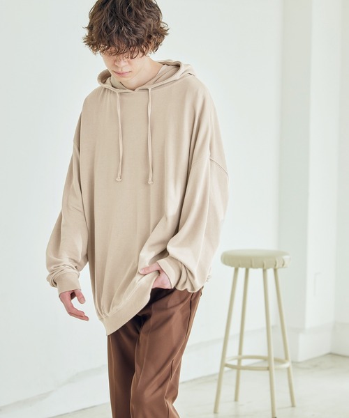 MONO-MART(モノマート)の「スーパービッグ T/Rポンチ プルオーバーパーカー(パーカー・メンズ・杢グレー/ホワイト/ブラック/オリーブ/ベージュ/ネイビー/ワイン/ライトブラウン/パープル/サックスブルー/スモークピンク/チャコール/ライトパープル/キナリ/グレー系その他/ライトオリーブ/オレンジ/ベージュ系その他/ピンク系その他/マスタード/ダークブラウン・FREE)」の10枚目の写真