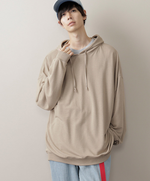 MONO-MART(モノマート)の「スーパービッグ T/Rポンチ プルオーバーパーカー(パーカー・メンズ・杢グレー/ホワイト/ブラック/オリーブ/ベージュ/ネイビー/ワイン/ライトブラウン/パープル/サックスブルー/スモークピンク/チャコール/ライトパープル/キナリ/グレー系その他/ライトオリーブ/オレンジ/ベージュ系その他/ピンク系その他/マスタード/ダークブラウン・FREE)」の6枚目の写真