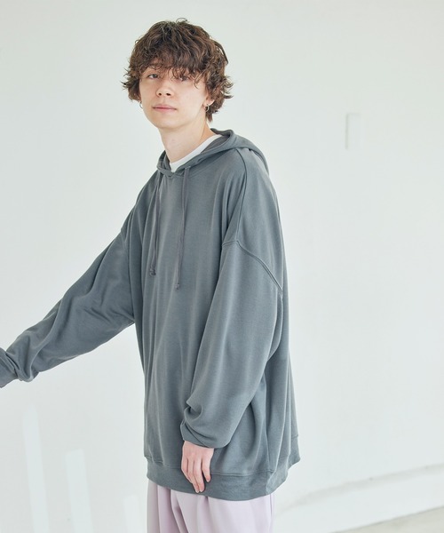 MONO-MART(モノマート)の「スーパービッグ T/Rポンチ プルオーバーパーカー(パーカー・メンズ・杢グレー/ホワイト/ブラック/オリーブ/ベージュ/ネイビー/ワイン/ライトブラウン/パープル/サックスブルー/スモークピンク/チャコール/ライトパープル/キナリ/グレー系その他/ライトオリーブ/オレンジ/ベージュ系その他/ピンク系その他/マスタード/ダークブラウン・FREE)」の7枚目の写真