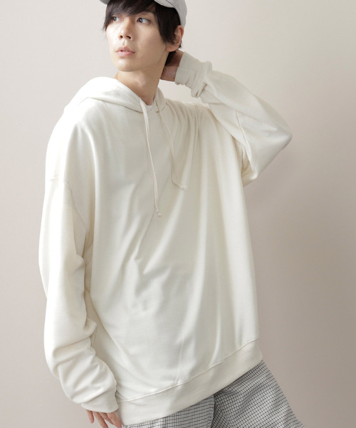 MONO-MART(モノマート)の「スーパービッグ T/Rポンチ プルオーバーパーカー(パーカー・メンズ・杢グレー/ホワイト/ブラック/オリーブ/ベージュ/ネイビー/ワイン/ライトブラウン/パープル/サックスブルー/スモークピンク/チャコール/ライトパープル/キナリ/グレー系その他/ライトオリーブ/オレンジ/ベージュ系その他/ピンク系その他/マスタード/ダークブラウン・FREE)」の3枚目の写真