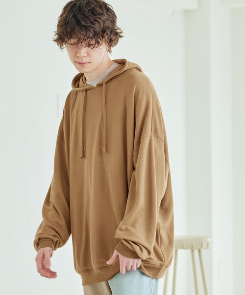 MONO-MART(モノマート)の「スーパービッグ T/Rポンチ プルオーバーパーカー(パーカー・メンズ・杢グレー/ホワイト/ブラック/オリーブ/ベージュ/ネイビー/ワイン/ライトブラウン/パープル/サックスブルー/スモークピンク/チャコール/ライトパープル/キナリ/グレー系その他/ライトオリーブ/オレンジ/ベージュ系その他/ピンク系その他/マスタード/ダークブラウン・FREE)」の9枚目の写真