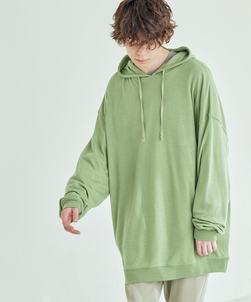 MONO-MART(モノマート)の「スーパービッグ T/Rポンチ プルオーバーパーカー(パーカー・メンズ・杢グレー/ホワイト/ブラック/オリーブ/ベージュ/ネイビー/ワイン/ライトブラウン/パープル/サックスブルー/スモークピンク/チャコール/ライトパープル/キナリ/グレー系その他/ライトオリーブ/オレンジ/ベージュ系その他/ピンク系その他/マスタード/ダークブラウン・FREE)」の12枚目の写真