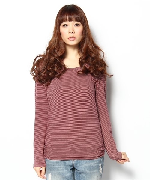 coen（コーエン）の「【VERY掲載】発熱ボーダーUネックカットソー ∞（Tシャツ/カットソー・レディース・ホワイト/ダークブラウン/ピンク/ワインレッド/コバルトブルー/ネイビー・MEDIUM/LARGE）」の6枚目の写真