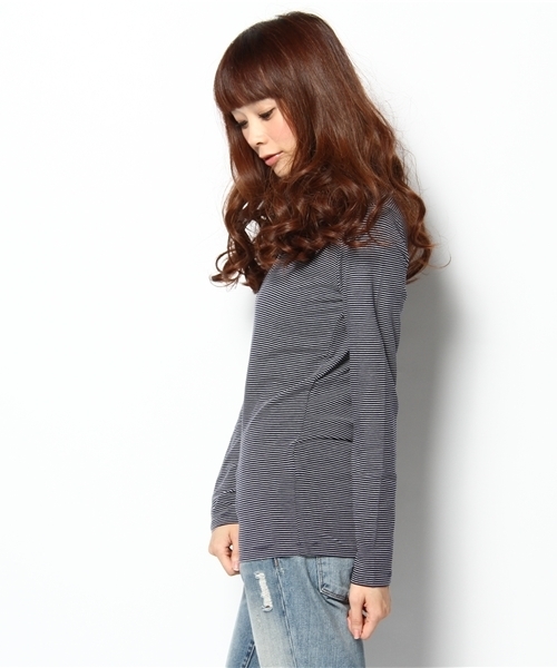 coen（コーエン）の「【VERY掲載】発熱ボーダーUネックカットソー ∞（Tシャツ/カットソー・レディース・ホワイト/ダークブラウン/ピンク/ワインレッド/コバルトブルー/ネイビー・MEDIUM/LARGE）」の7枚目の写真