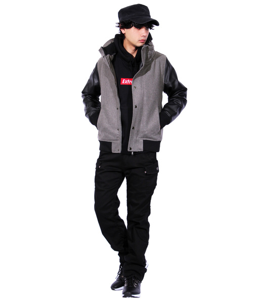 ８(eight)（エイト）の「ボリュームネック スタジャン スタジアムジャンパー メルトン（スタジャン・メンズ・ブラック/ネイビー/グレー・MEDIUM/LARGE/X-LARGE）」の5枚目の写真