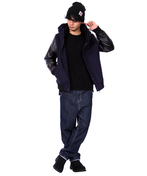 ８(eight)（エイト）の「ボリュームネック スタジャン スタジアムジャンパー メルトン（スタジャン・メンズ・ブラック/ネイビー/グレー・MEDIUM/LARGE/X-LARGE）」の6枚目の写真