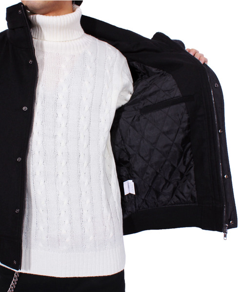 ８(eight)（エイト）の「ボリュームネック スタジャン スタジアムジャンパー メルトン（スタジャン・メンズ・ブラック/ネイビー/グレー・MEDIUM/LARGE/X-LARGE）」の10枚目の写真