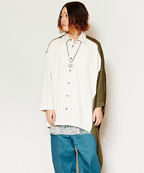 チャイハネ(チャイハネ)の「【チャイハネ】エスニック刺繍入り メンズ変形シャツ(シャツ/ブラウス・メンズ・ブラック/ターコイズブルー/ナチュラル・FREE)」の3枚目の写真