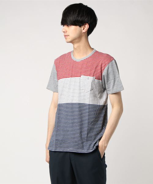 Ben Sherman(ベンシャーマン)の「マルチボーダーTシャツ(Tシャツ/カットソー・メンズ・ホワイト/ネイビー・X-SMALL/SMALL/MEDIUM/LARGE)」の2枚目の写真