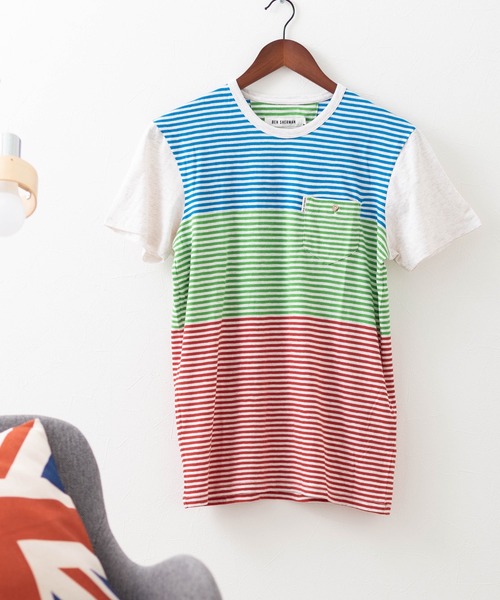 Ben Sherman(ベンシャーマン)の「マルチボーダーTシャツ(Tシャツ/カットソー・メンズ・ホワイト/ネイビー・X-SMALL/SMALL/MEDIUM/LARGE)」の1枚目の写真