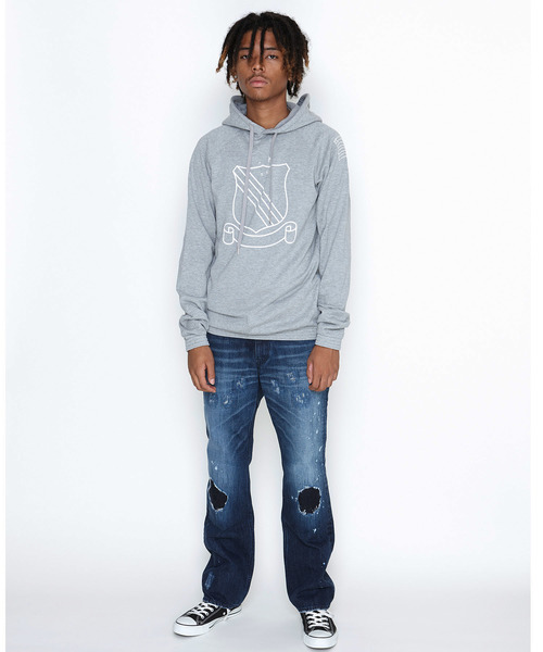 NUMBER (N)INE（ナンバーナイン）の「EXCLUSIVE_EMBLEM_ DAMAGE HOODY SWEATSHIRT（パーカー・メンズ・グレー・2/3/4）」の7枚目の写真