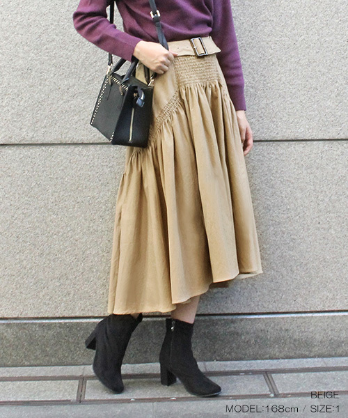 RANDA（ランダ）の「ギャザー切り替えベルト付きスカート（スカート・レディース・ベージュ/グリーン/ブルー系その他・1/0）」の2枚目の写真