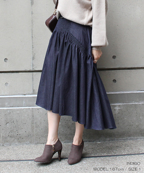 RANDA（ランダ）の「ギャザー切り替えベルト付きスカート（スカート・レディース・ベージュ/グリーン/ブルー系その他・1/0）」の3枚目の写真