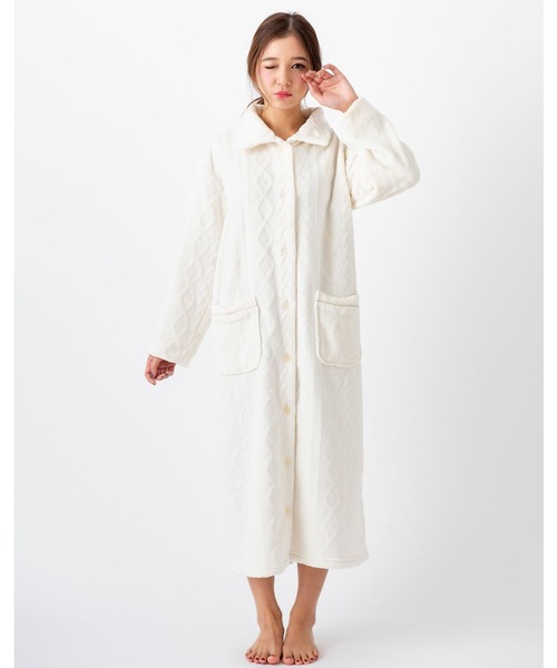 fran de lingerie（フランデランジェリー）の「memory fleece マイクロフリース ロングガウン（ルームウェア/パジャマ・レディース・レッド/オフホワイト/ピンク/ダークブルー/ブルーグリーン/ワイン/ブルーパープル/ネイビー・M-L）」の22枚目の写真