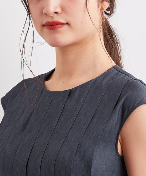 グリーンレーベルリラクシング タック フレア ワンピース シャツ ベージュ UNITED ARROWS green label relaxing｜シャツ襟 フィット&フレア