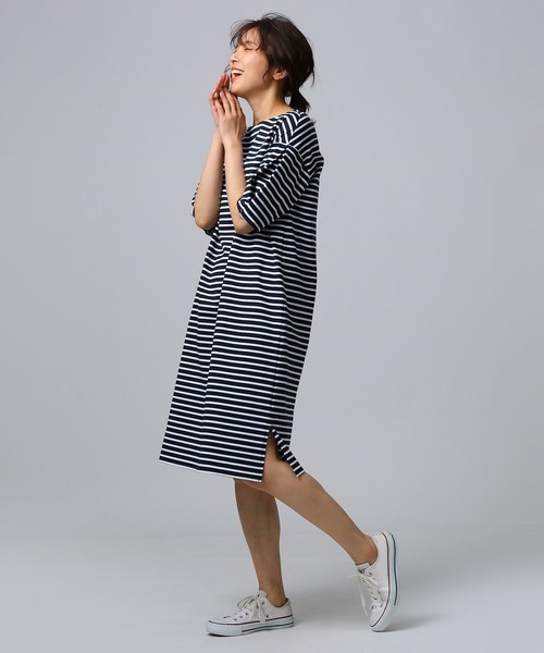 袖タックボーダーワンピース ワンピース Untitled アンタイトル のファッション 洗える L ワンピース セール