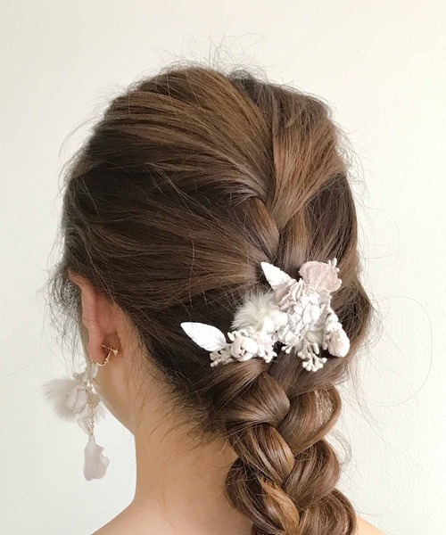 m.soeur(エムスール)の「ファーとお花のコーム*(ヘアピン)」|ラベンダー