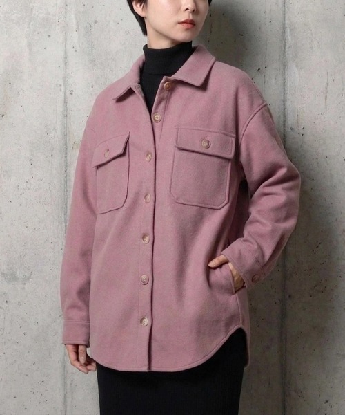 STYLEBLOCK(スタイルブロック)の「プリントパッチ付きソフトメルトン素材ビッグシルエットCPOシャツ(シャツ/ブラウス・レディース・ブラック/ナチュラル/モカ/パープル・M)」の4枚目の写真