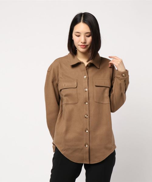 STYLEBLOCK(スタイルブロック)の「プリントパッチ付きソフトメルトン素材ビッグシルエットCPOシャツ(シャツ/ブラウス・レディース・ブラック/ナチュラル/モカ/パープル・M)」の6枚目の写真