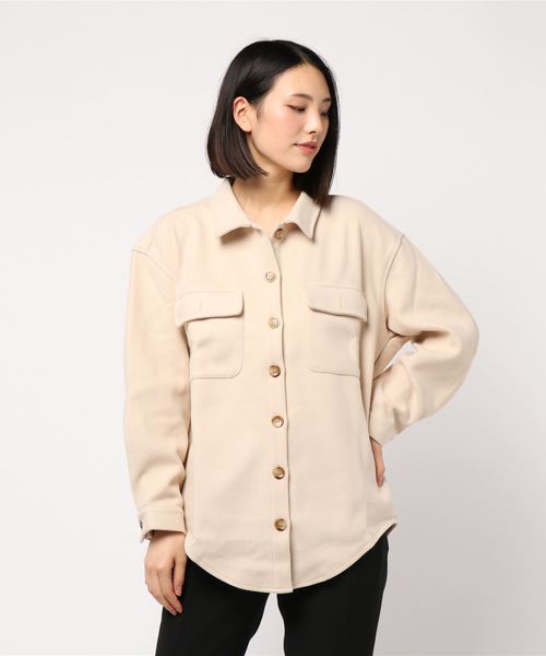 STYLEBLOCK(スタイルブロック)の「プリントパッチ付きソフトメルトン素材ビッグシルエットCPOシャツ(シャツ/ブラウス・レディース・ブラック/ナチュラル/モカ/パープル・M)」の7枚目の写真
