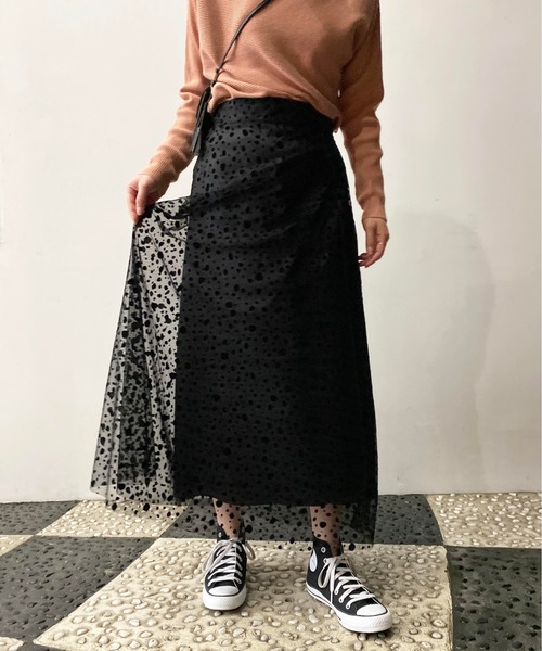 PICCIN(ピッチン)の「チュールフロッキースカート(スカート・レディース・ブラック/オフホワイト・MEDIUM/LARGE)」の1枚目の写真