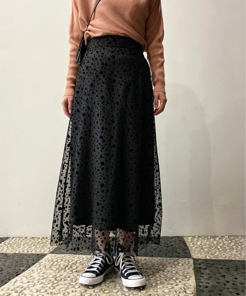 PICCIN(ピッチン)の「チュールフロッキースカート(スカート・レディース・ブラック/オフホワイト・MEDIUM/LARGE)」の5枚目の写真