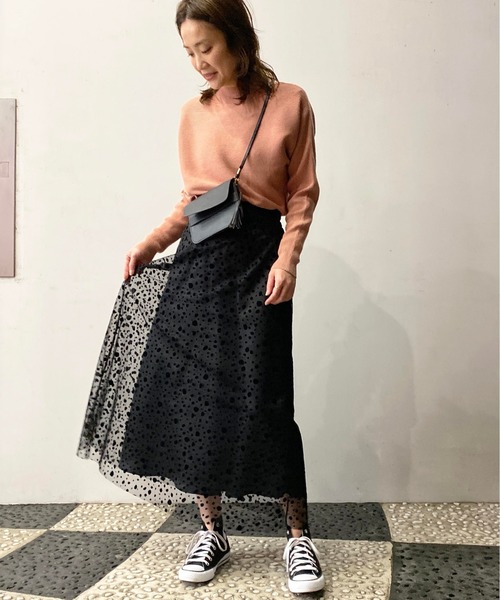 PICCIN(ピッチン)の「チュールフロッキースカート(スカート・レディース・ブラック/オフホワイト・MEDIUM/LARGE)」の4枚目の写真
