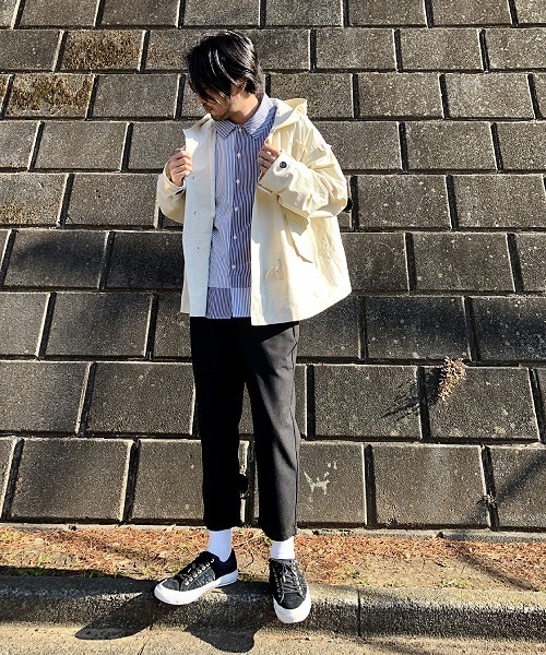 UP START（アップスタート）の「ショート丈ビッグシルエットモッズ風コート（モッズコート・メンズ・アイボリー/ベージュ/ブラック・MEDIUM/LARGE）」の6枚目の写真