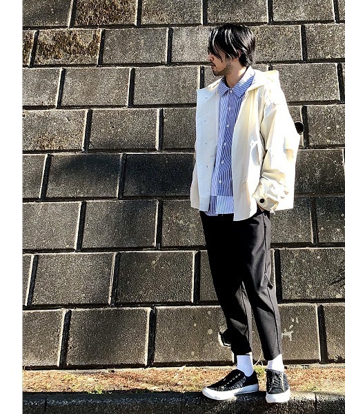 UP START（アップスタート）の「ショート丈ビッグシルエットモッズ風コート（モッズコート・メンズ・アイボリー/ベージュ/ブラック・MEDIUM/LARGE）」の17枚目の写真