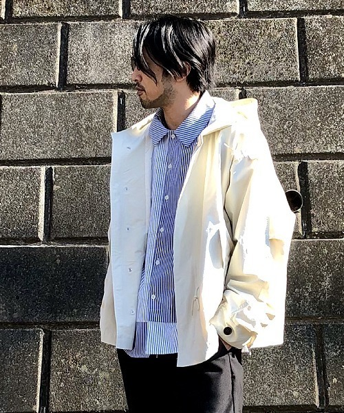 UP START（アップスタート）の「ショート丈ビッグシルエットモッズ風コート（モッズコート・メンズ・アイボリー/ベージュ/ブラック・MEDIUM/LARGE）」の16枚目の写真