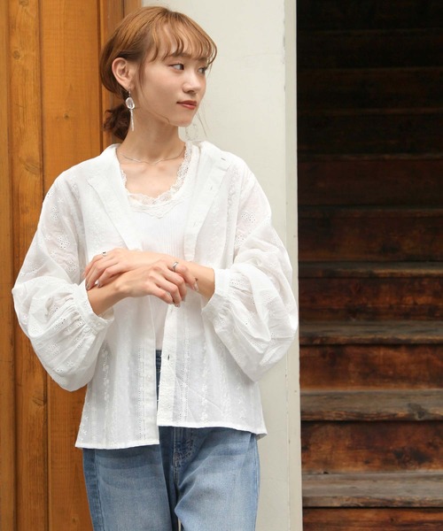 Chillfar（チルファー）の「レース刺繍ロマンティックブラウス（シャツ/ブラウス・レディース・ホワイト/ブラック/グリーン/ラベンダー・MEDIUM/LARGE）」の5枚目の写真