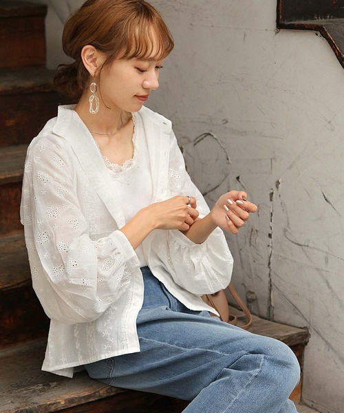 Chillfar（チルファー）の「レース刺繍ロマンティックブラウス（シャツ/ブラウス・レディース・ホワイト/ブラック/グリーン/ラベンダー・MEDIUM/LARGE）」の6枚目の写真