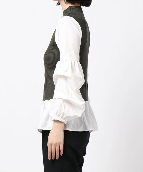 prose verse(プロズヴェール)の「ボリュームスリーブ シャツドッキングニット ニットベスト(ニット/セーター・レディース・ブラック/グレー/カーキ・フリ-)」の5枚目の写真