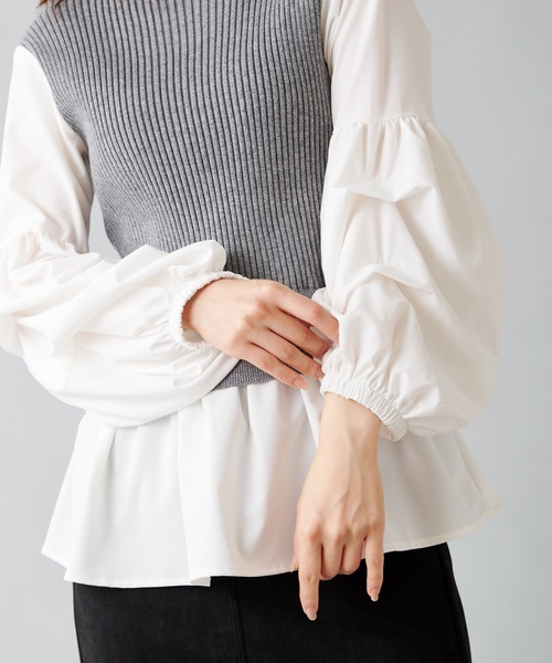 prose verse(プロズヴェール)の「ボリュームスリーブ シャツドッキングニット ニットベスト(ニット/セーター・レディース・ブラック/グレー/カーキ・フリ-)」の18枚目の写真