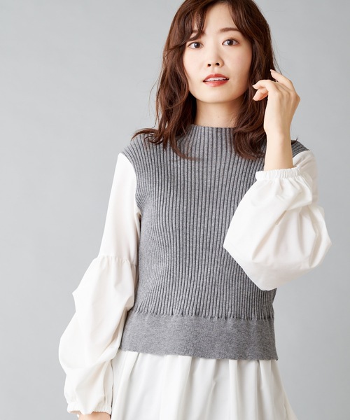 prose verse(プロズヴェール)の「ボリュームスリーブ シャツドッキングニット ニットベスト(ニット/セーター・レディース・ブラック/グレー/カーキ・フリ-)」の19枚目の写真