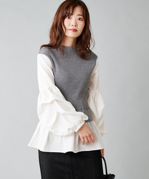 prose verse(プロズヴェール)の「ボリュームスリーブ シャツドッキングニット ニットベスト(ニット/セーター・レディース・ブラック/グレー/カーキ・フリ-)」の21枚目の写真