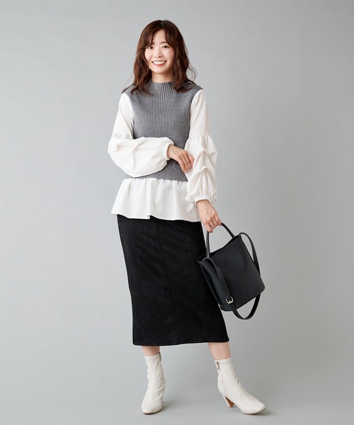 prose verse(プロズヴェール)の「ボリュームスリーブ シャツドッキングニット ニットベスト(ニット/セーター・レディース・ブラック/グレー/カーキ・フリ-)」の17枚目の写真